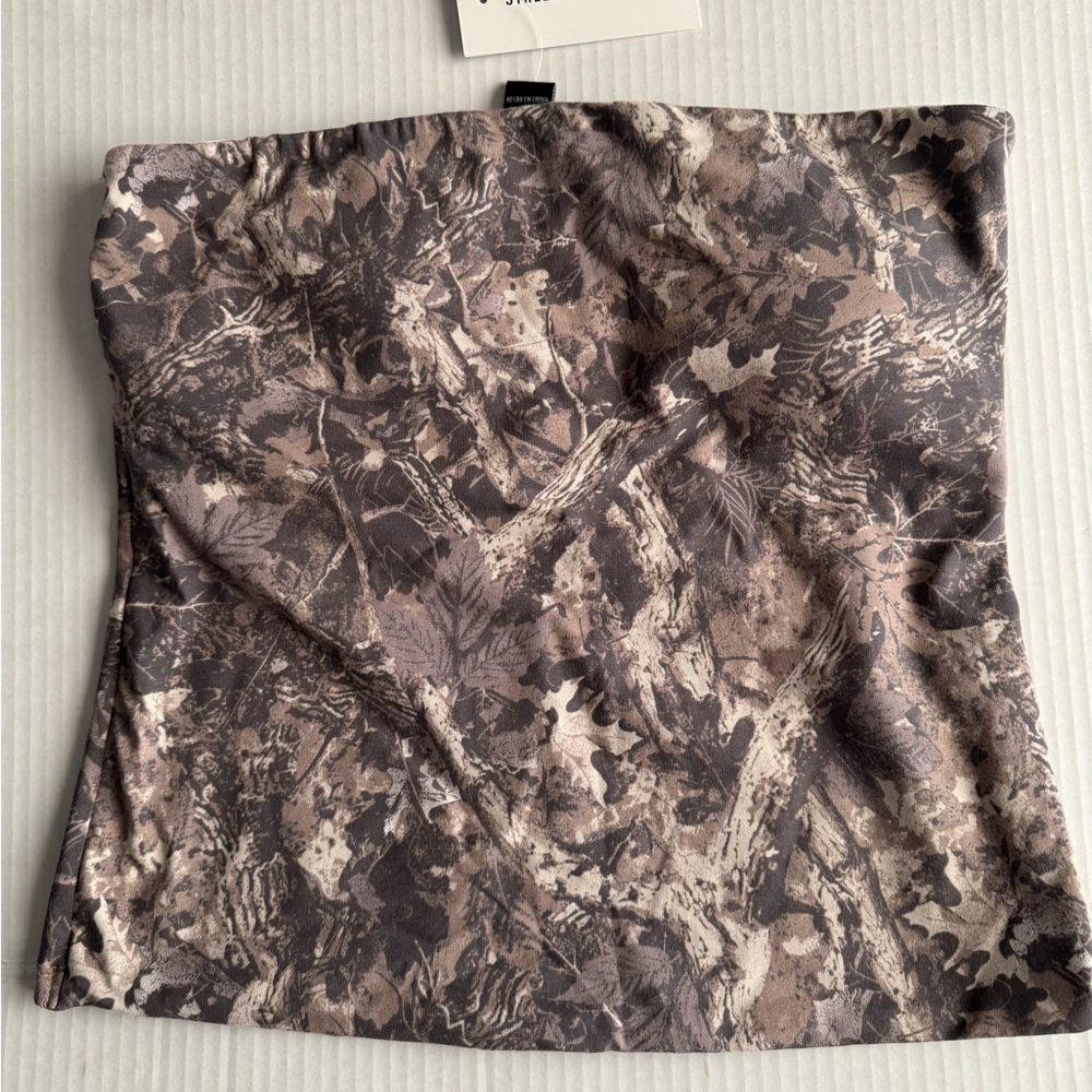 Camo Print Strapless Tube Top - Brown/Gray